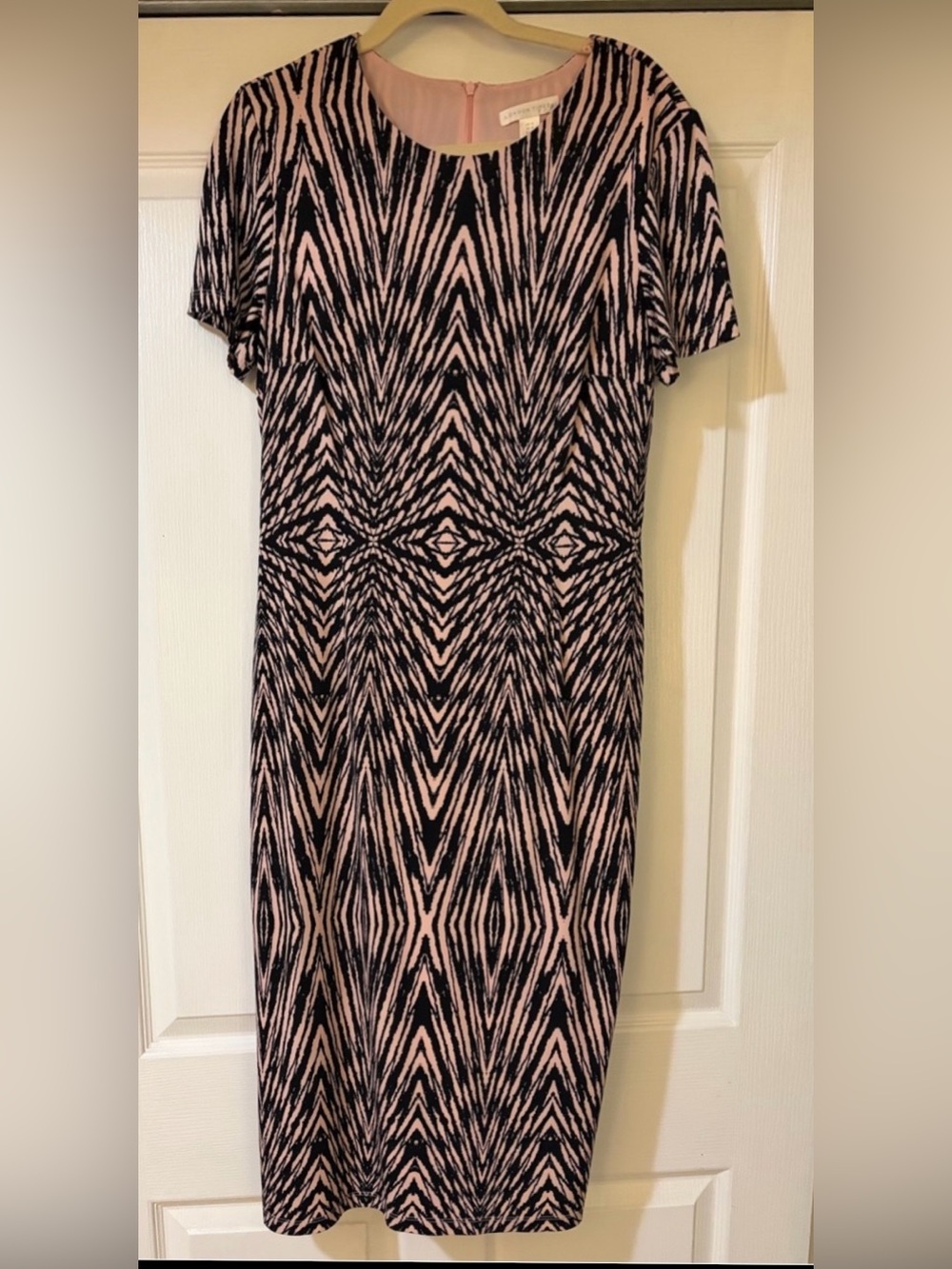 Zebra Animal Print Midi Dress Pink Black US 12